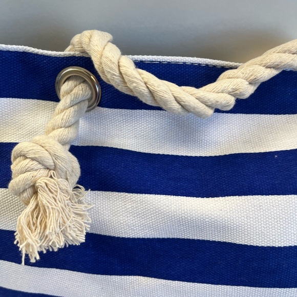 Beachy Striped Tote Bag- Blue/White - Picture 6 of 7
